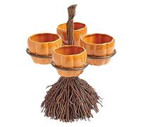 PUZAME Cute Halloween Resin Pumpkin Bowls on Witch’s Broom for Serving Fruit Salad Snacks Dessert, Halloween Party Supplies Tabletop Trays Halloween Pumpkin Snack Bowl Stand Decorations, 4 Bowls