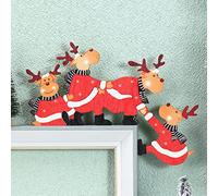 PUZAME Wooden Christmas Reindeer Door Frame Hanging Decoration, Red, 20cm x 15cm x 0.2cm, Wall Mount, Contemporary Style, Christmas Decor