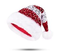 PUZAUKAL Christmas Hat for Adult Santa Hat Sequin Luxury Santa Claus Hat Warm Xmas Elf Hat Extra Soft for Christmas New Year Festive Holiday Party Red-White