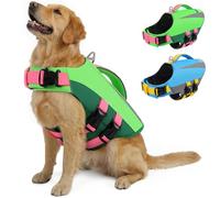 PUZAUKAL Dog Life Jacket - Adjustable Life Jacket for Small, Medium & Large Dogs with Durable Handle & Reflective Strips, Ideal for Boat, Lake & Swimming (Green 2XL)
