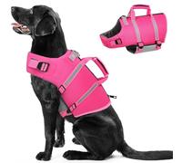PUZAUKAL Dog Life Vest, Ripstop Float for Dogs with Rescue Handle and Reflective Stripes, Adjustable Life Vest with Good Buoyancy for Swimming, Sailing, Beach, Pink-L