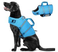 PUZAUKAL Dog Lifeguard Vest, Ripstop Float for Dogs with Rescue Handle and Reflective Stripes, Adjustable Life Vest with Good Buoyancy for Swimming, Sailing, Beach, Blue-S