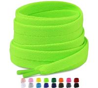 Puzeam 2 Pairs 8mm Upgraded Tight Weave Flat Shoe Laces For Trainers Sneakers Running Shoes Neon Green 180