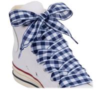 Puzeam 2 Pairs Fancy Ribbon Shoe Laces for Trainers 25mm Wide Flat Checkered Shoelaces for Boots Gingham Lace shoelaces for Women (L-Navy Blue and White, 47 Inches)