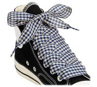 Puzeam 2 Pairs Fancy Ribbon Shoe Laces for Trainers 25mm Wide Flat Checkered Shoelaces for Boots Gingham Lace shoelaces for Women (S-Beige and Navy Blue, 63 Inches)
