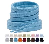 Puzeam 2 Pairs Flat Cotton Shoe Laces 8mm Wide Double Layer Shoelaces for Trainers, Sneakers 18 Colours Replacement Athletic Lace - Sky Blue 127