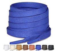Puzeam 2 Pairs Flat Waxed Cotton Shoe Laces 7mm Wax Laces For Mens Leather Boots Casual Shoes Royal Blue 100