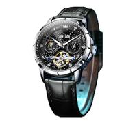 PUZYI Accessories Fully Automatic Mechanical Watch Waterproof Men's Wristwatch Multi-Function Luminous Wrist Watch Suitable for Men as a Gift Gifts(Black Belt+Black face)