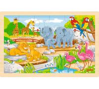goki 57302 - Insert Puzzle Farm / Zoo, 24-Piece Wooden Puzzle Printed on Both Sides for Double Puzzle Fun, 30 x 20 cm