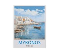 Puzzel Für Erwachsene Jigsaw Puzzle 1000，Mykonos Vintage-Reiseposter，DIY Papier puzzle Einzigartiges Geschenk Wohnkultur Stil（50x70cm）-BE18