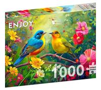 ENJOY Puzzle Love Birds in Forest Flowers Nature Illustration - 1000 Pieces Jigsaw Puzzle for Adults - Matte Finish, Soft Touch, Easy to Assemble, Tight Fit, Vivid Colors, Missing Pieces Service