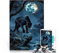 Puzzle 1000 Piece Adult Black Panther Under Moon Made of cardboard for age 14+ Intellectual decompression educational toy Birthday Gifts。size：26x38cm/10.24x14.96inch