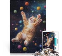 Puzzle 1000 Piece Adult “Cat in Space with Yarn Balls” Made of cardboard，for and 14 years and over Anti-Stress Toys because it is ideal as a gift for the whole family。size：26x38cm/10.24x14.96inch