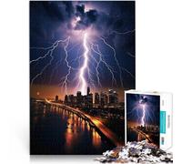 Puzzle 1000 Piece Adult Lightning City Skyline Made of cardboard for age 14+ Relaxing games Improving love between couples。size：38x52cm/14.96x20.47inch