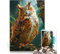 Puzzle 1000 Piece Adult Owl in tropical rainforest Made of cardboard for age 14+ Quiz game Fun at Home Activities, Birthday Present,Travel Gifts。size：26x38cm/10.24x14.96inch