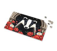 Puzzle 1000 Pieces Badger Surrounded By Vibrant Flowers Under A Starry Night Sky. Picture Puzzle Toys For Boys 4-6 100 Piece Puzzles For Kids(1000PCS)