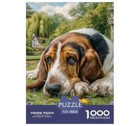 Puzzle 1000 Pieces Basset Hound Oil Painting - Challenging & Brainteasing Decoration for Adults & Kids | 38x26cm/1000pcs