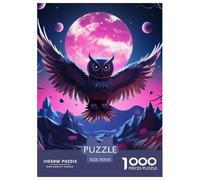 Puzzle 1000 Pieces Cute Owl Brainteasing Under The Beautiful Moon Fully Interlocking for Impossible Puzzles Puzzles for Adults 70x50cm/1000pcs