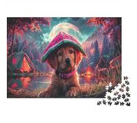 Puzzle 1000 Pieces Golden Retriever with Watermelon Hat Jigsaw Adults Home Decoration Pet Educational Games 70x50cm/1000pcs