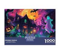 Puzzle 1000 Pieces Halloween Village Brainteasing Bat Ghost Fully Interlocking Home Decoration for Adults Jigsaw 38x26cm/1000pcs