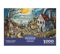 Puzzle 1000 Pieces Halloween Village Brainteasing Skeleton Ghost Randomly Shaped Pieces for Impossible Puzzles Adults And Kids 70x50cm/1000pcs