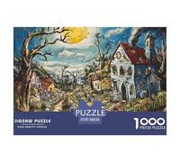 Puzzle 1000 Pieces Halloween Village Challenge Games Skeleton Ghost 100% Recycled Cardboard Educational Games for Adults Jigsaw 38x26cm/1000pcs