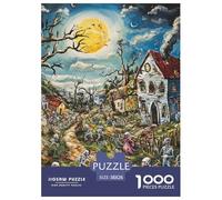 Puzzle 1000 Pieces Halloween Village Challenge Games Skeleton Ghost 100% Recycled Cardboard for Impossible Puzzles Adults And Kids Age 12 Years Up 38x26cm/1000pcs