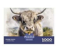 Puzzle 1000 Pieces Highland Cattle Brainteasing Social Animal Fully Interlocking Home Decoration Puzzles for Adults 70x50cm/1000pcs