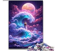 Puzzle 1000 Pieces Jigsaw A Lighthouse in The Surf Jigsaw Puzzles for Adults, 1000 Piece Family Interactive Game, Brain Teaser Gift, Educational Toy size 50x75cm