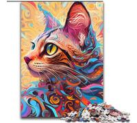 Puzzle 1000 Pieces Jigsaw Bengal Cat Made of Wood, Fun Activity for at Home 50x75cm Family Activity Game for Teenager, DIY Home Decor Brain Teaser Gift