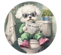 Puzzle 1000 Pieces Jigsaw Bichon Frise Go Toilet 1000 Piece Round Puzzle Family Game Night, Home Decor & Brain Training Gift 67.5x67.5cm