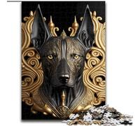 Puzzle 1000 Pieces Jigsaw Black Dog Golden Art Deco Made of Wood, Skill Level Beginner, Great for Birthday 50x75cm Engaging Family Game Night Activity