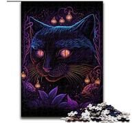 Puzzle 1000 Pieces Jigsaw Black Light Cat Made of Wood, Skill Level Beginner, Great for Birthday 50x75cm Engaging Family Game Night Activity