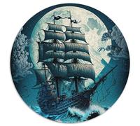 Puzzle 1000 Pieces Jigsaw Boat Under The Moon 1000 Piece Round Jigsaw Puzzles for Adults Interactive Family Game, DIY Home Decor Brain Challenge Gift 67.5x67.5cm