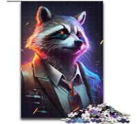 Puzzle 1000 Pieces Jigsaw Boss Raccoon in Suit Jigsaw Puzzle Made of Wood,Challenging Brain Teaser for Teenagers, Family Fun, DIY Home Decor Gift 1000pcs(50x75cm)