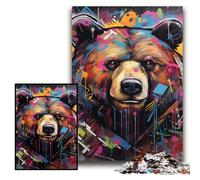 Puzzle 1000 Pieces Jigsaw Brown Bear Graffiti Wooden Jigsaw Puzzles for Adults 50x75 cm DIY Home Decor Gift, Brain Teaser Game