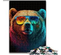 Puzzle 1000 Pieces Jigsaw Brown Bear with Glasses Made of Wood, Perfect Christmas & New Year Gift, 50x75cm Brain Teaser Game for Teenagers, Perfect