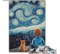 Puzzle 1000 Pieces Jigsaw Cat And Little Boy Challenging Puzzles Challenging Brain Teaser for Teenagers, Perfect for Home Decor Or Gift (Size 50x75cm)
