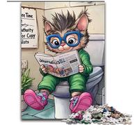 Puzzle 1000 Pieces Jigsaw Cat Go Toilet Made of Wood, Fun Activity for at Home 50x75cm Family Activity Game for Teenager, DIY Home Decor Brain Teaser Gift
