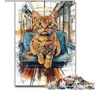 Puzzle 1000 Pieces Jigsaw Cat on The Bus Made of Wood, Perfect Christmas & New Year Gift, size 50X75CM Brain Teaser Game for Teenagers, Perfect