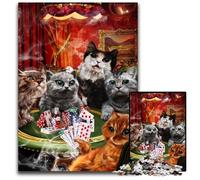 Puzzle 1000 Pieces Jigsaw Cat Playing Poker Game Impossible Jigsaw Puzzles for Adults for Birthdays And Holidays 50x75CM/19.68x29.52inch