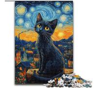 Puzzle 1000 Pieces Jigsaw Cat Under The Night Sky Difficult Puzzles for Adults 26X38CM for Home Decor, Brain Training