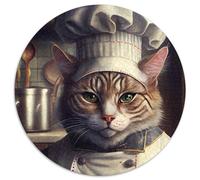 Puzzle 1000 Pieces Jigsaw Chef Cat 1000 Piece Round Jigsaw Puzzles for Adults Interactive Family Game, DIY Home Decor Brain Challenge Gift 67.5x67.5cm