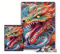 Puzzle 1000 Pieces Jigsaw Colorful Chinese Dragon Wooden Jigsaw Puzzles for Adults 50x75 cm Challenging Brain Teaser for Teenagers, Family Fun Interactive Game
