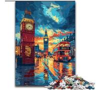 Puzzle 1000 Pieces Jigsaw Colorful London Big Ben Made of Wood, Skill Level Beginner, Great for Birthday 50x75cm Adult & Family Activity, DIY Home Decor Gift