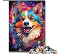 Puzzle 1000 Pieces Jigsaw Colorful Painting Corgi Dog Made of Wood, Skill Level Beginner, Great for Birthday 50x75cm Adult & Family Activity, DIY Home Decor Gift