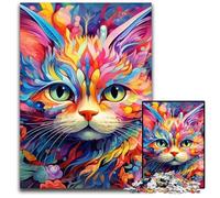 Puzzle 1000 Pieces Jigsaw Colorful Psychedelic Cat Challenging Puzzles Family Fun Activity, Brain Challenge, for Teenager 50x75CM/19.68x29.52inch