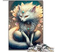 Puzzle 1000 Pieces Jigsaw Colourful Fantasy White Fox Made of Wood, for Parents, Lovers, Friends - Age 14+ 50x75cm Engaging Family Game Night Activity