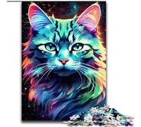 Puzzle 1000 Pieces Jigsaw Colourful Graffiti Cat Made of Wood, for Parents, Lovers, Friends - Age 14+ 50x75cm Engaging Family Game Night Activity