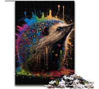 Puzzle 1000 Pieces Jigsaw Colourful Hedgehog Made of Wood, for Parents, Lovers, Friends - Age 14+ 50x75cm Engaging Family Game Night Activity